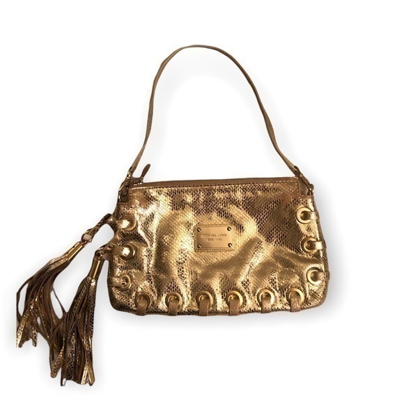 Michael kors gold snakeskin embossed leather mini bag baguette metallic - Picture 1 of 15